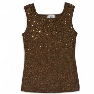 Vintage Y2K Women’s Metallic Brown Tank‎ Top Square Neck Sparkle size Medium
